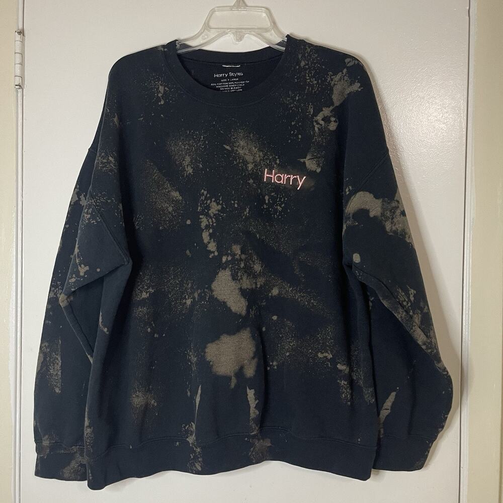 Harry Styles Debut Album Crewneck Sweatshirt Black Bleach dye XL